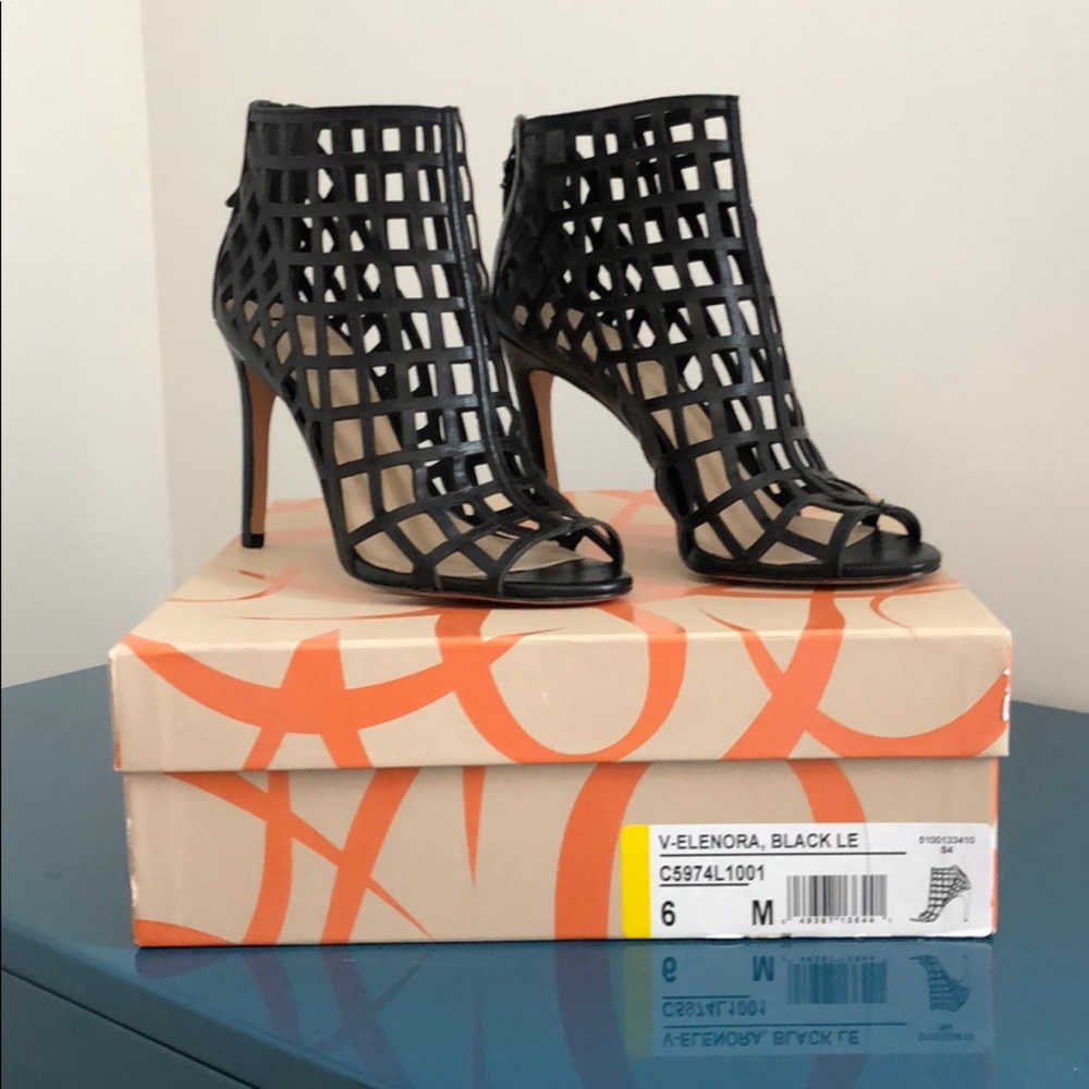 Via Spiga Open toe black cage boootie